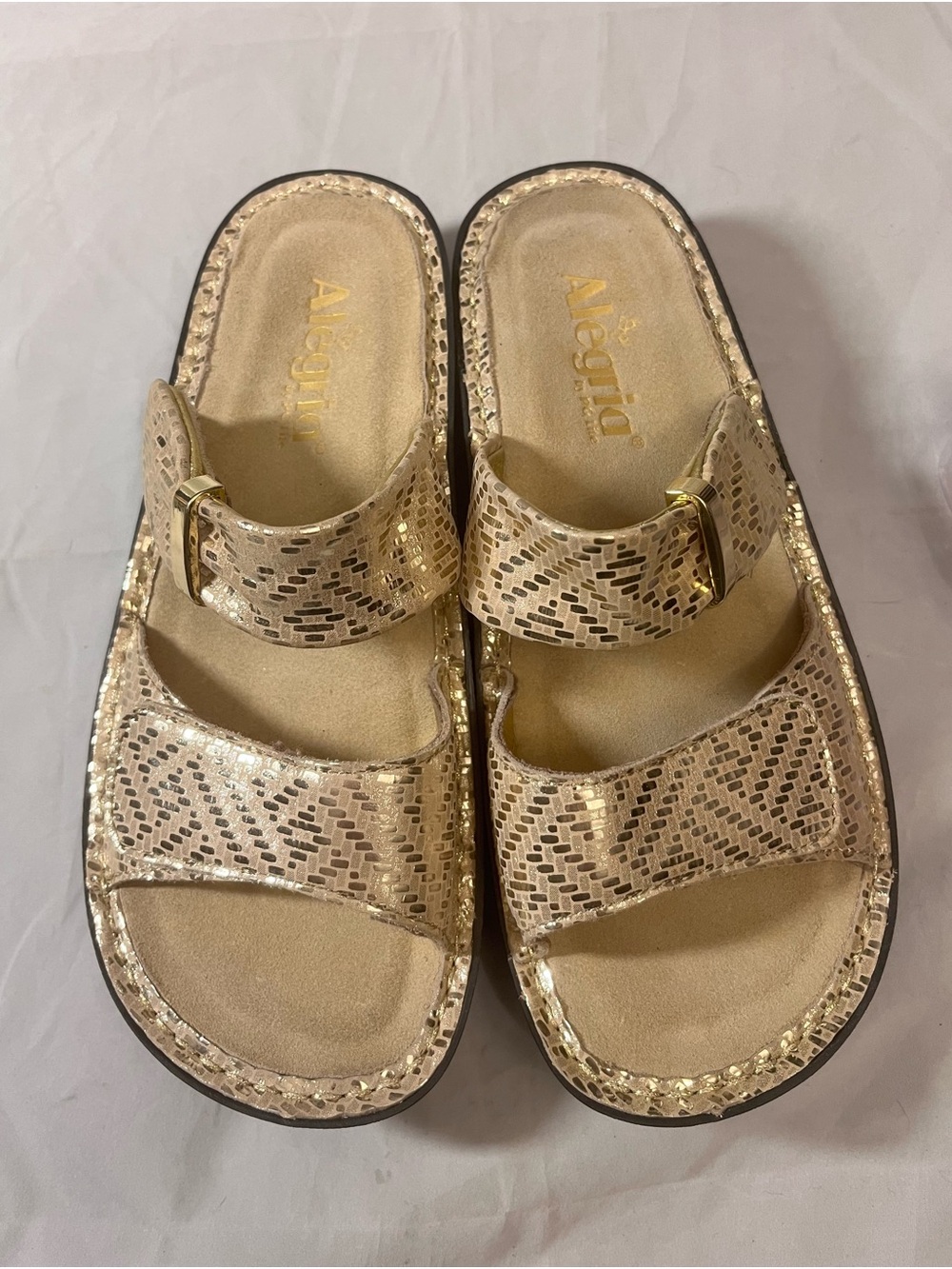 Alegria Women's Karmen Metallic Gold Slide Sandals